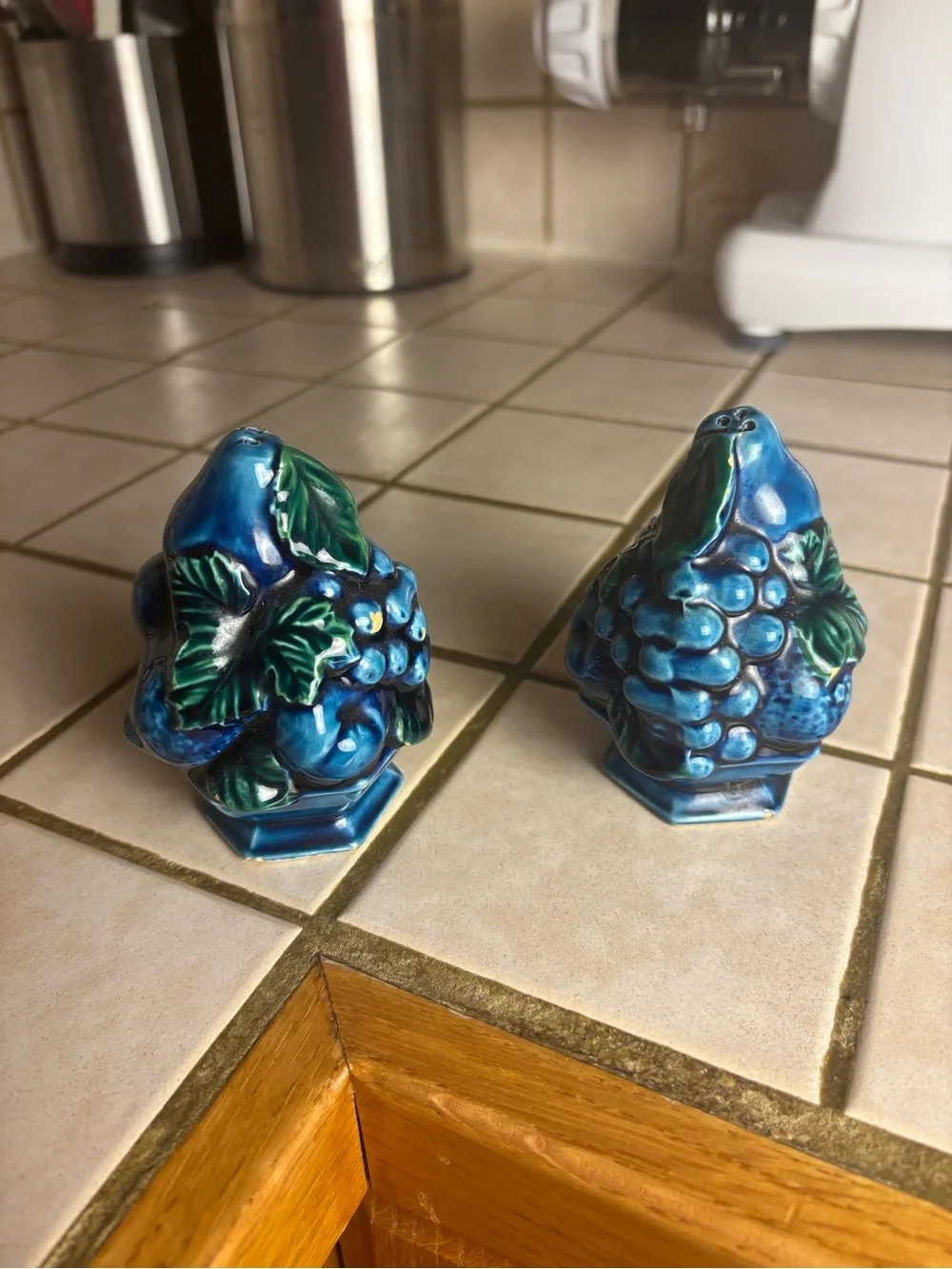 Vintage Inarco Blue Mood Indigo Salt & Pepper Shakers Blue Fruit Japan MCM 1960s